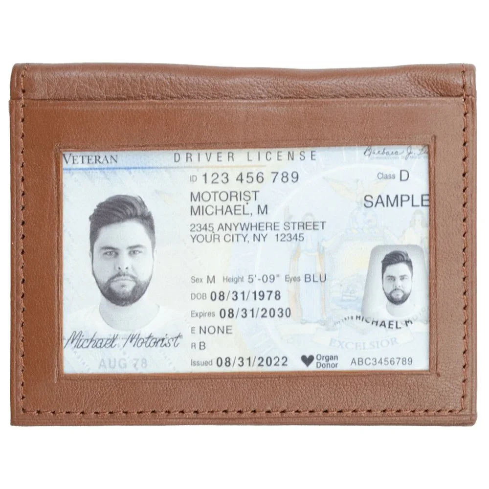 Men Genuine Leather ID window Credit Card Holder with RFID Blocking
